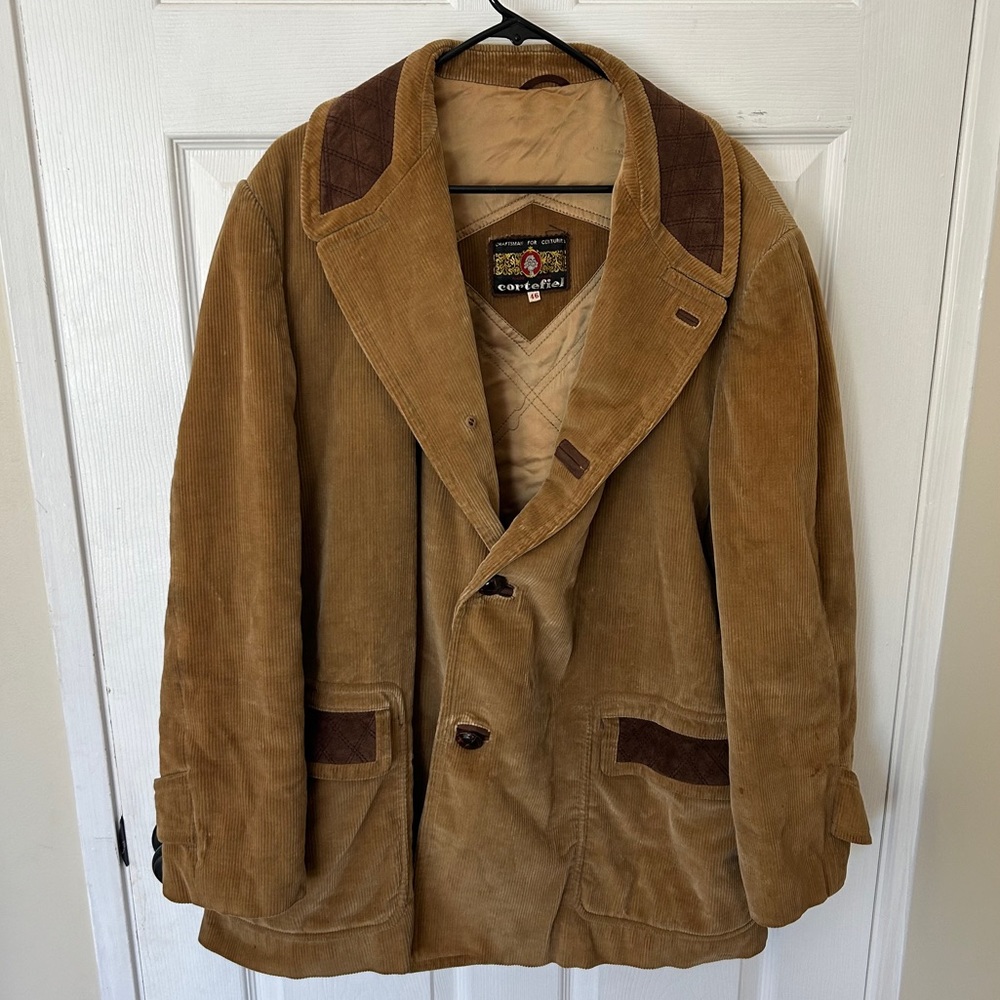 Vintage 70s Cortefiel Spain Mens Size 46 - 3 Button Corduroy Suede Coat